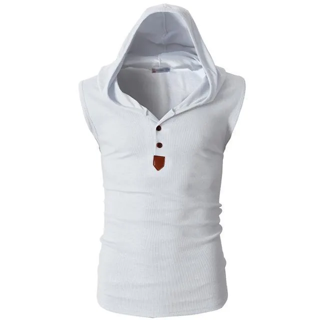 Eminem sleeveless hoodie for men in solid colour, slim fit pullover with hood, cotton blend summer top