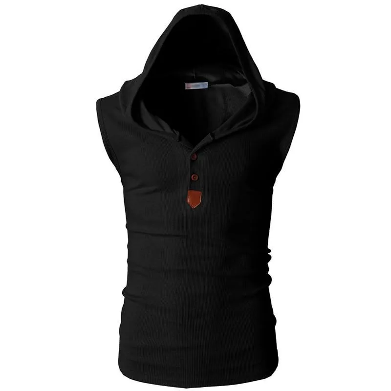 Eminem sleeveless hoodie for men in solid colour, slim fit pullover with hood, cotton blend summer top