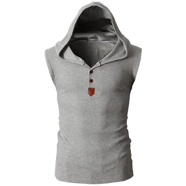 Eminem sleeveless hoodie for men in solid colour, slim fit pullover with hood, cotton blend summer top