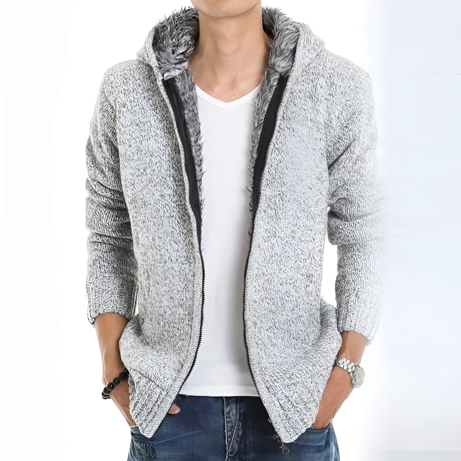 Warm blended wool and acrylic jacket in Black for Asian sizes L to 3XL