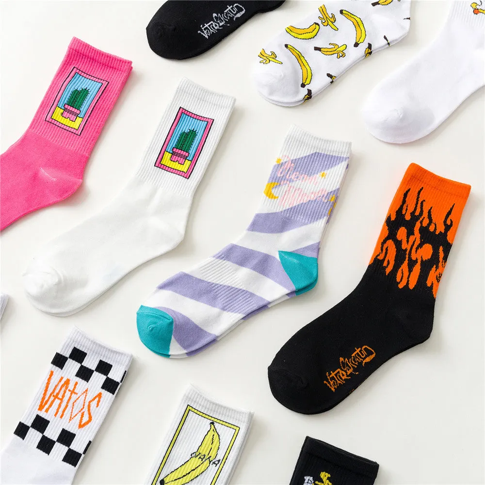 Men's cotton sports mid-calf socks in orange and white with breathable and sweat-wicking fabric