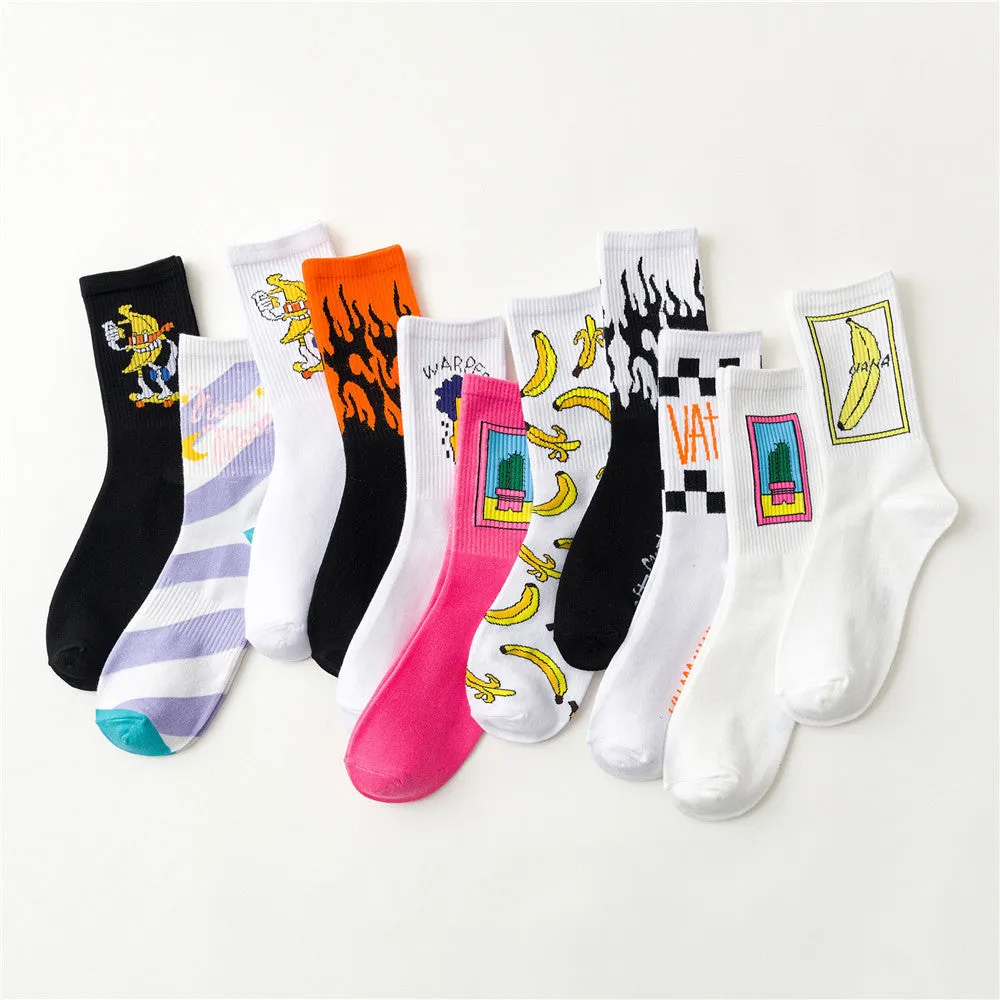 Men's cotton sports mid-calf socks in orange and white with breathable and sweat-wicking fabric