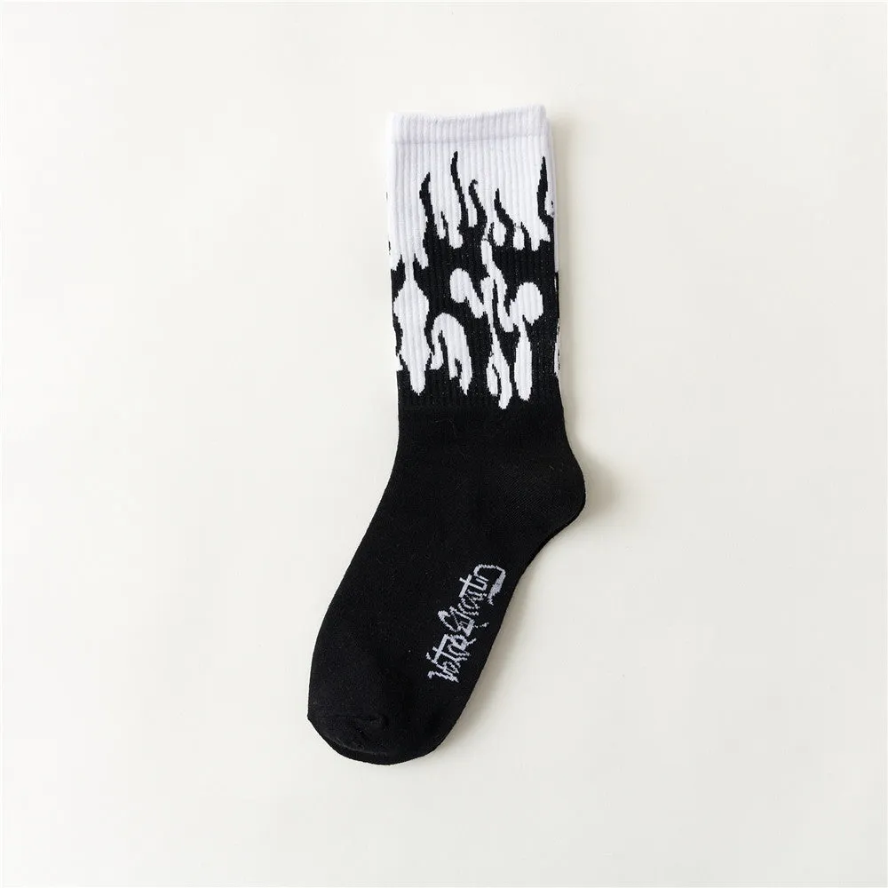 Men's cotton sports mid-calf socks in orange and white with breathable and sweat-wicking fabric