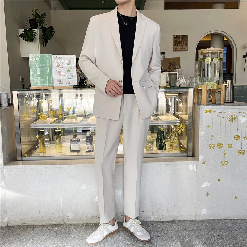 Men's White Rascal loose fit casual suit set in black, front view