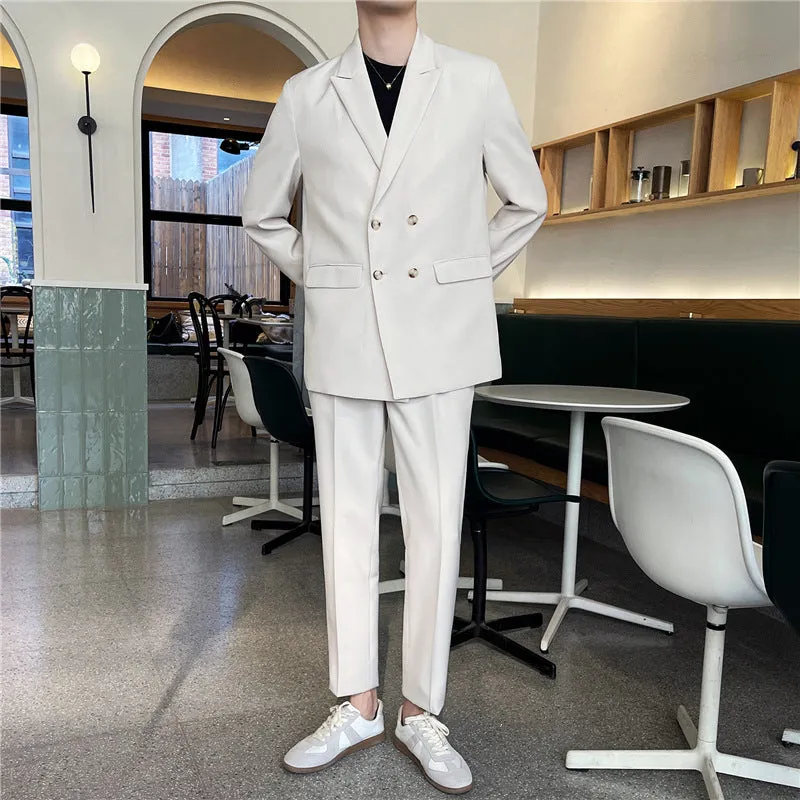 Men's White Rascal loose fit casual suit set in black, front view