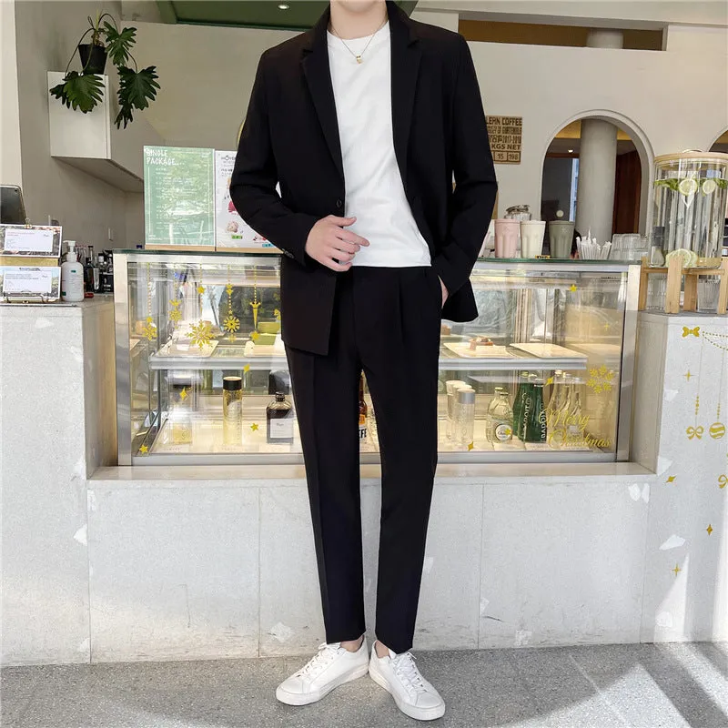 Men's White Rascal loose fit casual suit set in black, front view