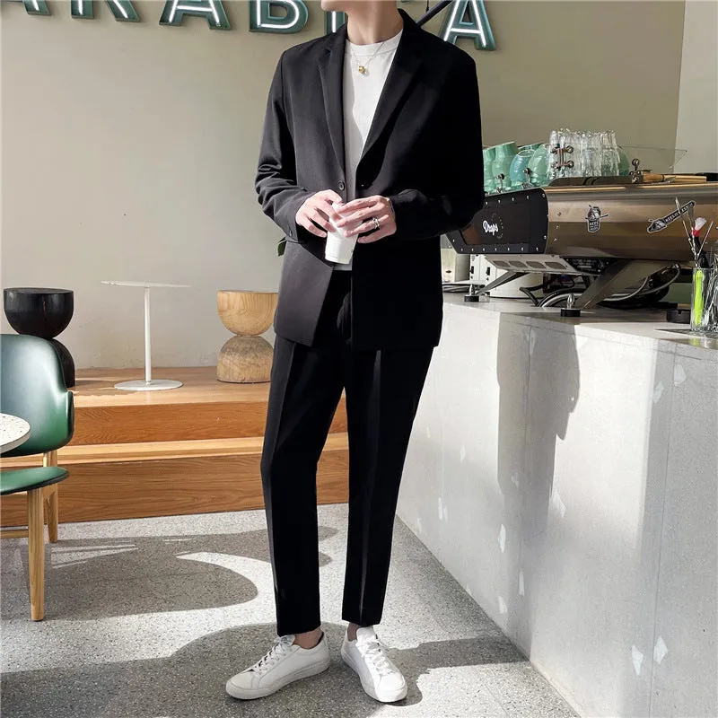 Men's White Rascal loose fit casual suit set in black, front view