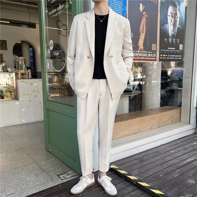 Men's White Rascal loose fit casual suit set in black, front view
