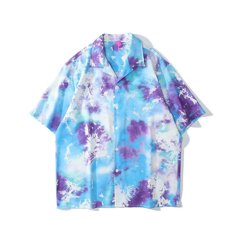 Retro Hawaiian shirt with cashew flower pattern, loose fit, short sleeves, lapel collar, for men and women