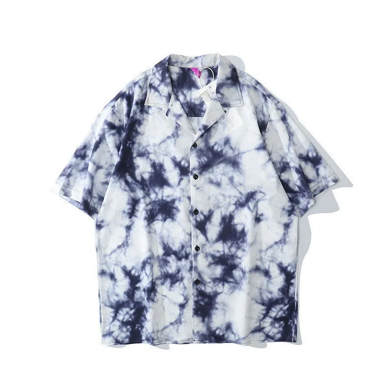 Retro Hawaiian shirt with cashew flower pattern, loose fit, short sleeves, lapel collar, for men and women