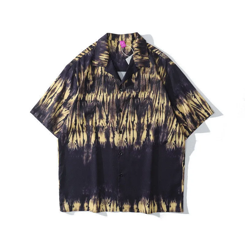 Retro Hawaiian shirt with cashew flower pattern, loose fit, short sleeves, lapel collar, for men and women