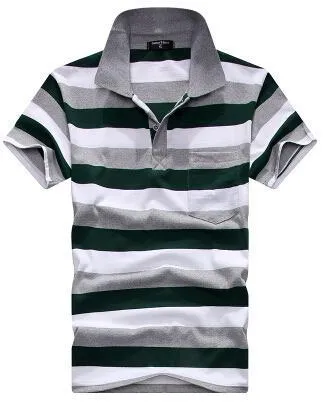 Men's striped short sleeve T-shirt with real pocket, loose fit, available in multiple sizes and style options