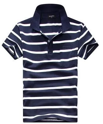 Men's striped short sleeve T-shirt with real pocket, loose fit, available in multiple sizes and style options