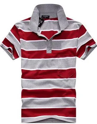 Men's striped short sleeve T-shirt with real pocket, loose fit, available in multiple sizes and style options