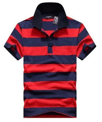 Men's striped short sleeve T-shirt with real pocket, loose fit, available in multiple sizes and style options