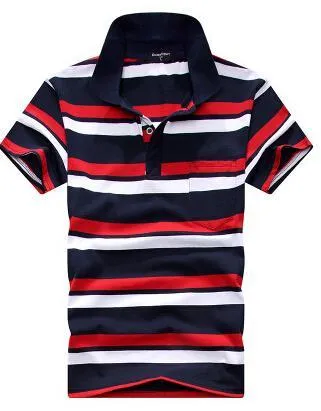 Men's striped short sleeve T-shirt with real pocket, loose fit, available in multiple sizes and style options