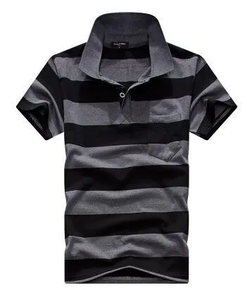Men's striped short sleeve T-shirt with real pocket, loose fit, available in multiple sizes and style options