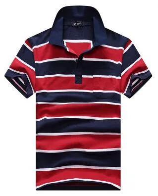 Men's striped short sleeve T-shirt with real pocket, loose fit, available in multiple sizes and style options