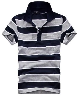 Men's striped short sleeve T-shirt with real pocket, loose fit, available in multiple sizes and style options