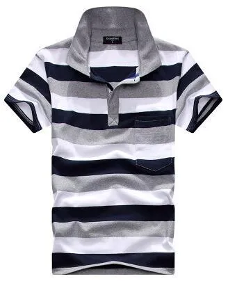 Men's striped short sleeve T-shirt with real pocket, loose fit, available in multiple sizes and style options