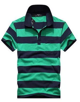 Men's striped short sleeve T-shirt with real pocket, loose fit, available in multiple sizes and style options