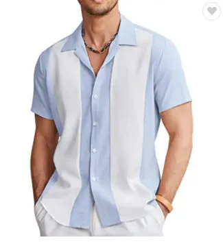 Striped Hawaiian shirt for men in slim-fit cardigan style, available in multiple colours