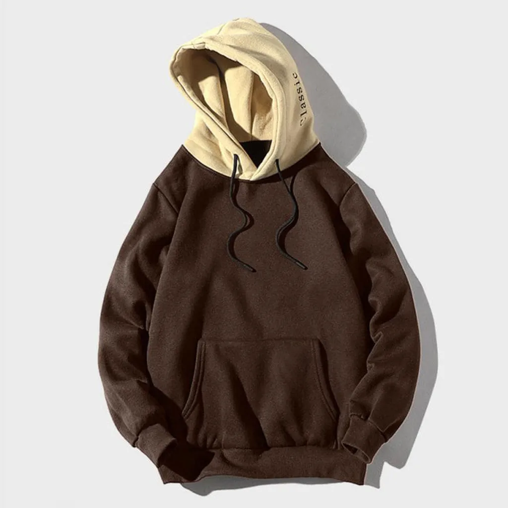 Men's casual spandex hoodie in apricot, long sleeve, pullover style, available in sizes S to XXL