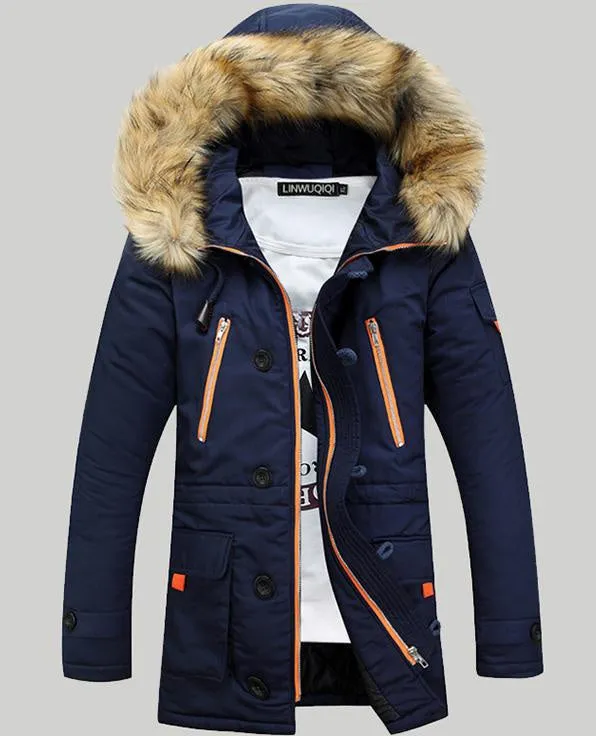 Padded hooded thickening nylon winter jacket in Army Green, plain pattern, zip front