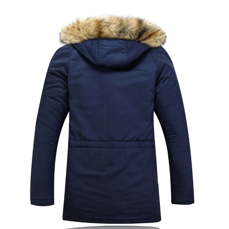 Padded hooded thickening nylon winter jacket in Army Green, plain pattern, zip front