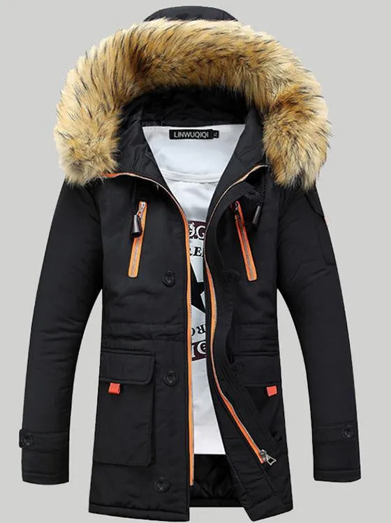 Padded hooded thickening nylon winter jacket in Army Green, plain pattern, zip front