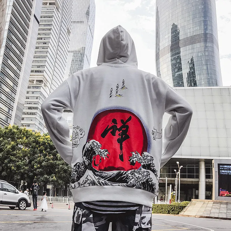Men loose fit polyester hoodie with hood, digital print, patch pocket, black colour for spring autumn sports