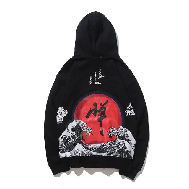Men loose fit polyester hoodie with hood, digital print, patch pocket, black colour for spring autumn sports