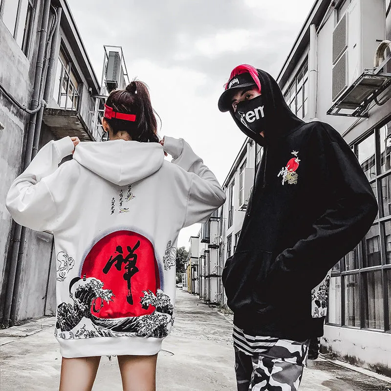 Men loose fit polyester hoodie with hood, digital print, patch pocket, black colour for spring autumn sports
