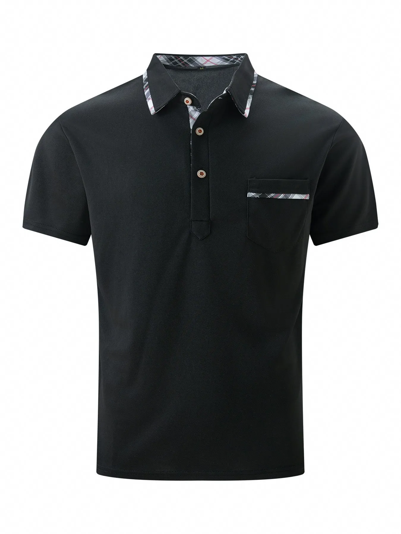 European and American lapel polo shirt with bird eye cloth fabric, asymmetric dot pattern, short sleeves, available in black