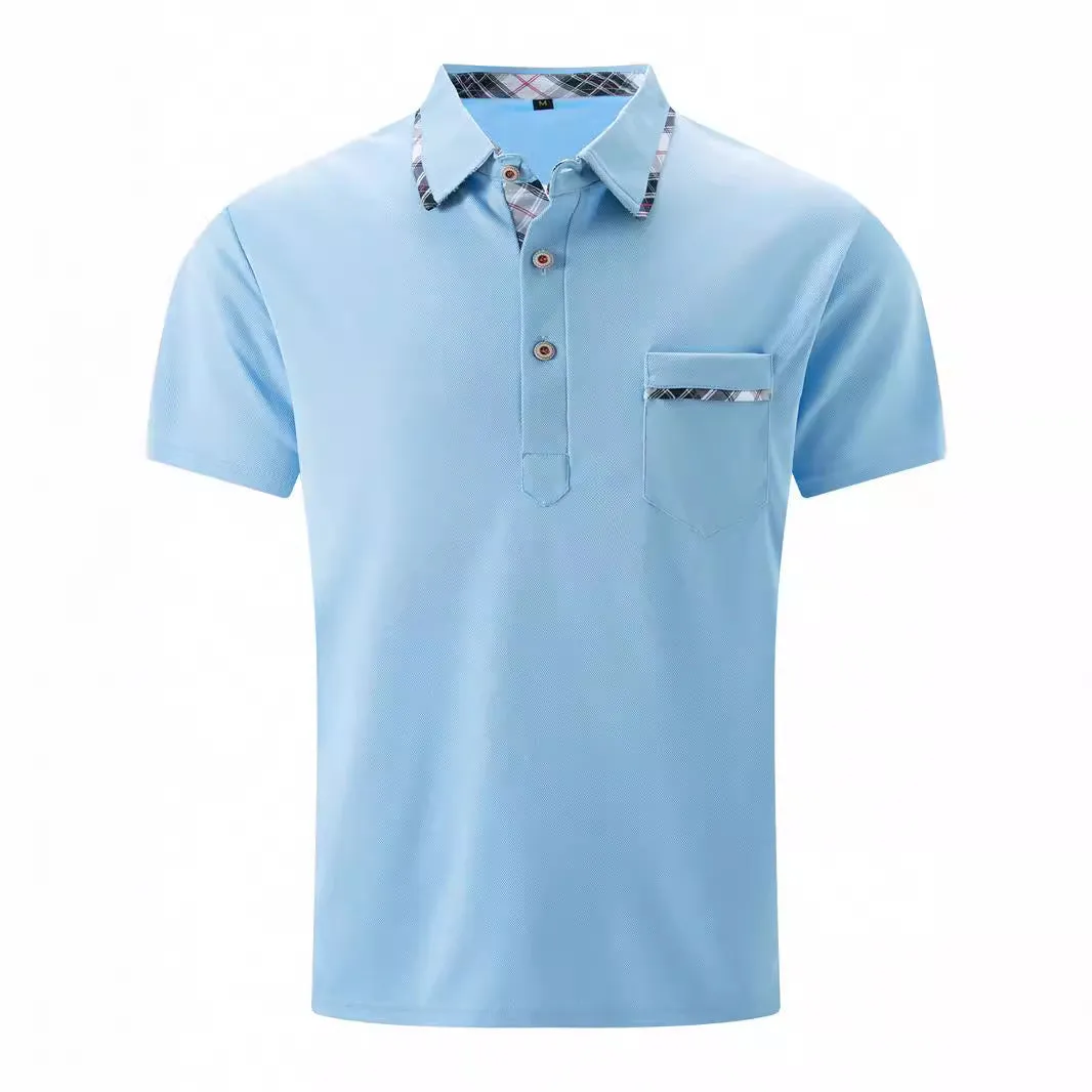 European and American lapel polo shirt with bird eye cloth fabric, asymmetric dot pattern, short sleeves, available in black