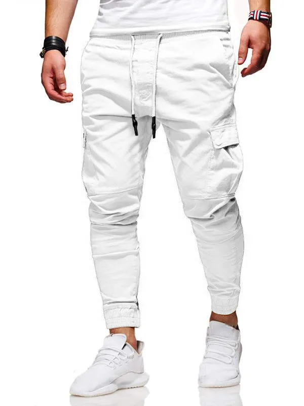 Men's autumn thin cotton casual trousers in khaki, 100% cotton fabric, side view