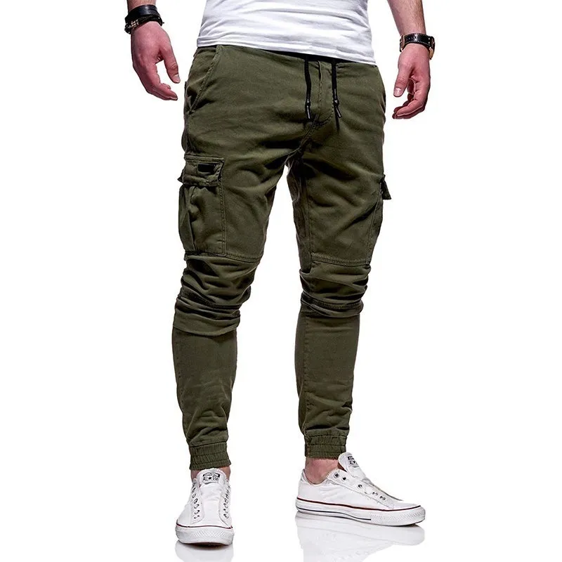 Men's autumn thin cotton casual trousers in khaki, 100% cotton fabric, side view