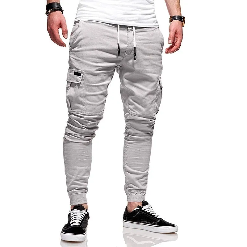 Men's autumn thin cotton casual trousers in khaki, 100% cotton fabric, side view