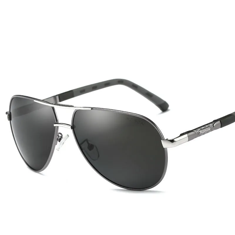 Polarized driving sunglasses with metal frame and rectangle lens in gold black colour