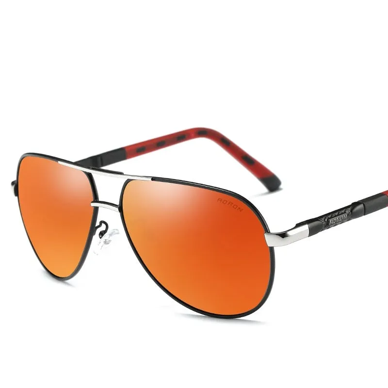 Polarized driving sunglasses with metal frame and rectangle lens in gold black colour
