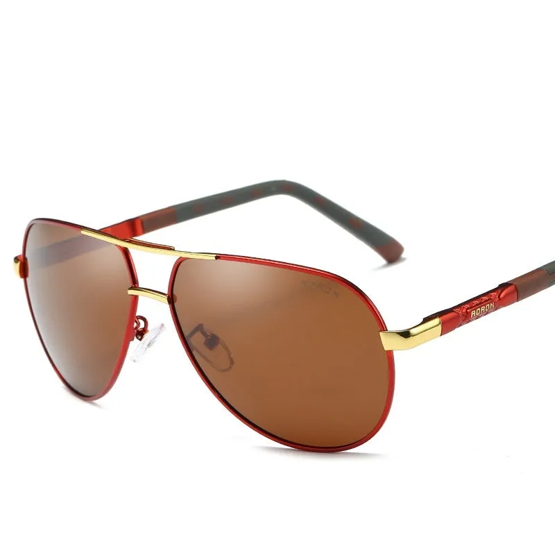 Polarized driving sunglasses with metal frame and rectangle lens in gold black colour