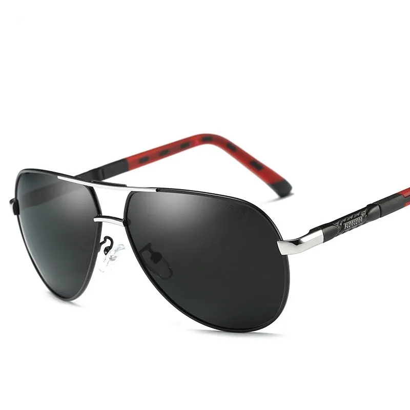 Polarized driving sunglasses with metal frame and rectangle lens in gold black colour