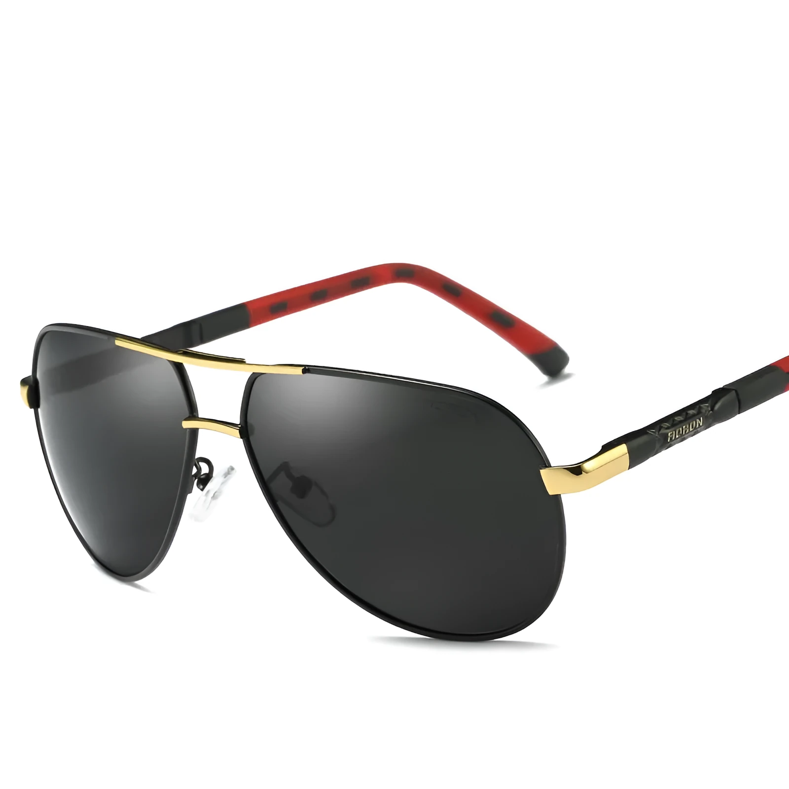 Polarized driving sunglasses with metal frame and rectangle lens in gold black colour