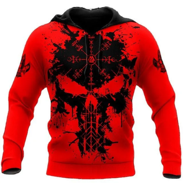 Men's animal print long sleeve pullover hoodie in polyester, round neck, street style, size S-4XL