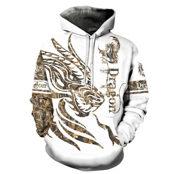 Men's animal print long sleeve pullover hoodie in polyester, round neck, street style, size S-4XL