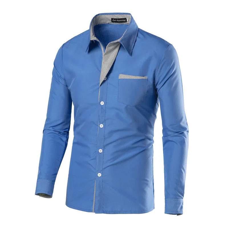 Men's cotton long sleeve colour block shirt in army green, button front, casual fit