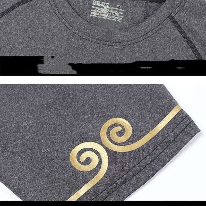 Men's polyester tight-fitting printed running top with short sleeves, available in white and grey colour options