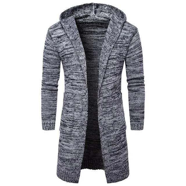 Men's new fashion wool blend cardigan sweater in Black with open front and button closure