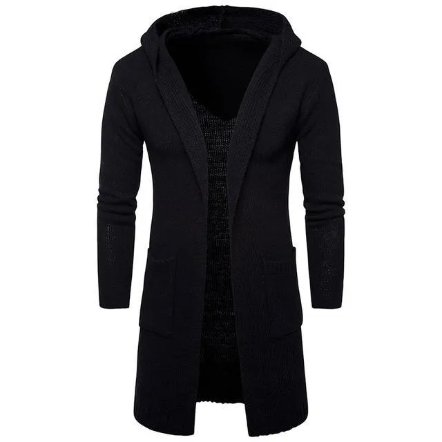 Men's new fashion wool blend cardigan sweater in Black with open front and button closure