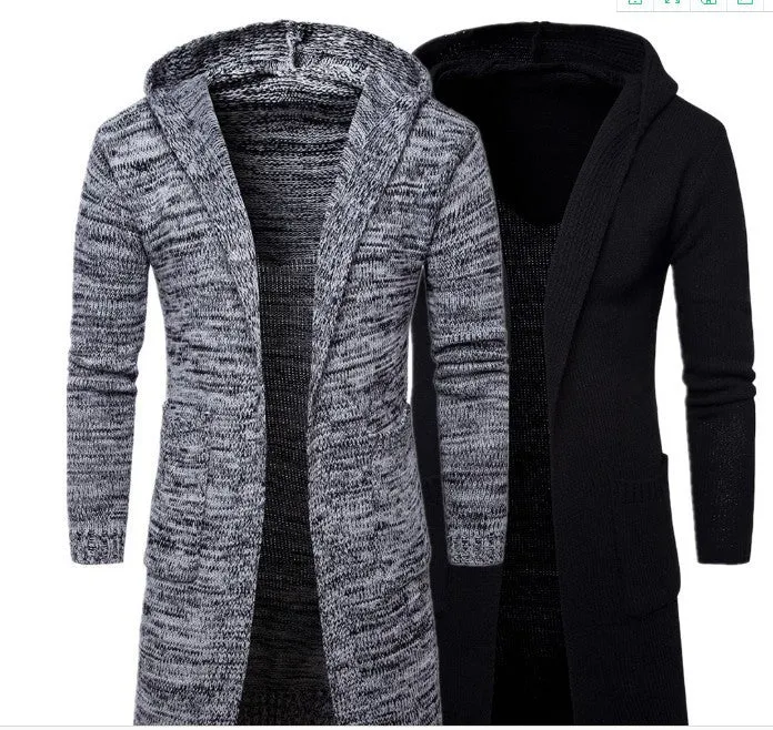 Men's new fashion wool blend cardigan sweater in Black with open front and button closure